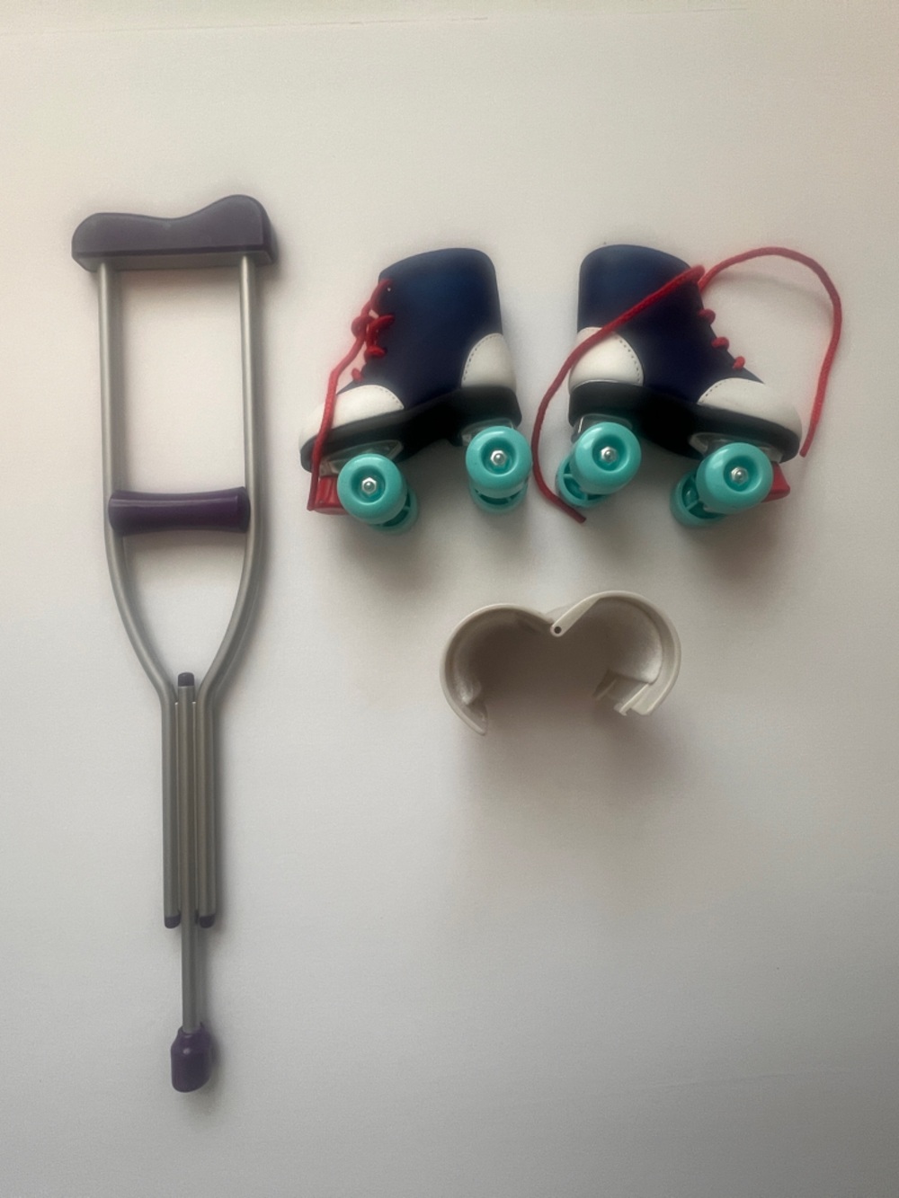 American Girl Roller Skates & Crutch Accessory Set - Navy, Teal, Purple
